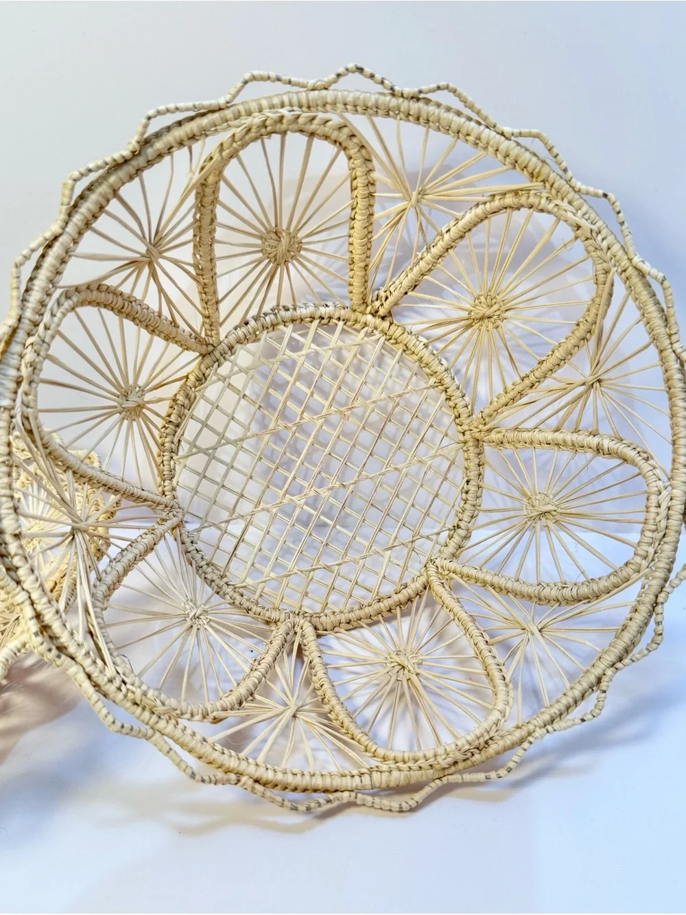 Vintage Cream Woven Rattan Decorative Bowls set of 3 folk art bohemian